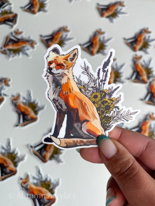 Fox + Flowers (Sticker)