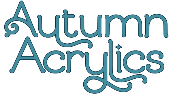 The logo for Autumn Acrylics, featuring stylized cursive text in a teal blue color on a solid white background.