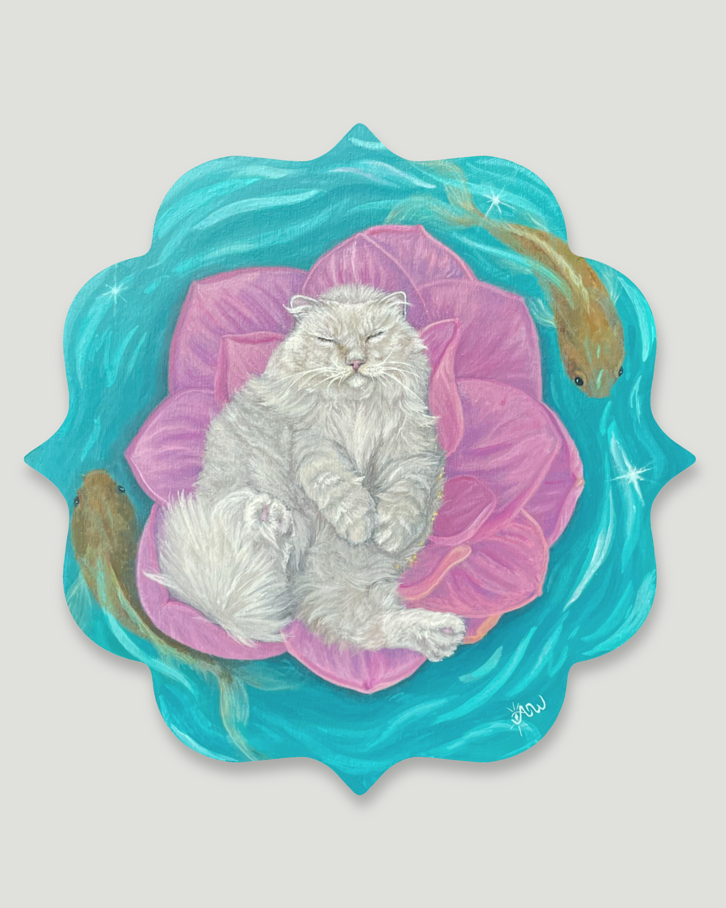 "Drifting Familiar" Cat and Koi - Original Painting