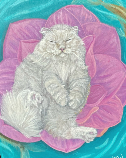 "Drifting Familiar" Cat and Koi - Original Painting
