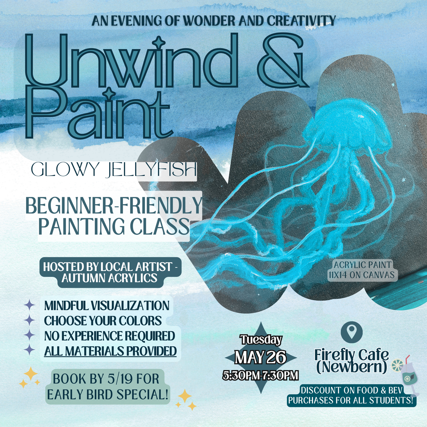 Glowy Jellyfish Painting Class Flyer
