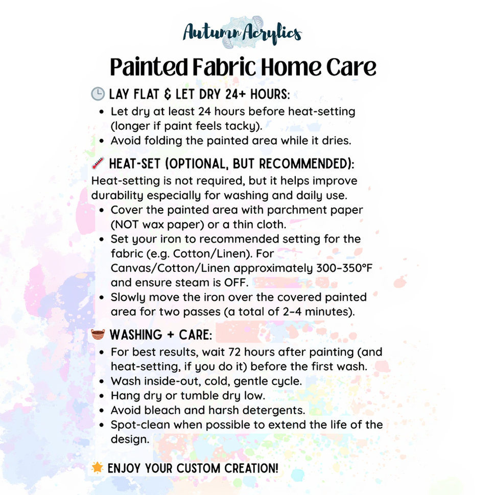 Painted Fabric Home Care Instructions by Autumn Acrylics